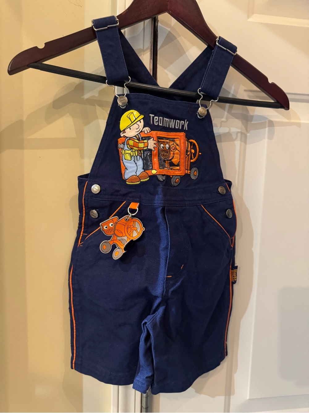 Bob The Builder Overalls Vintage Navy 'Teamwork' Construction Short Overalls 3T